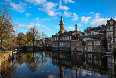 River in city against sky