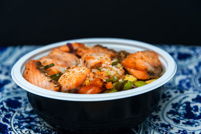 Close-up of noodles in bowl on table