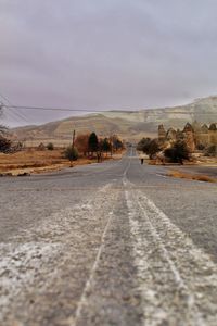 Surface level of road against sky