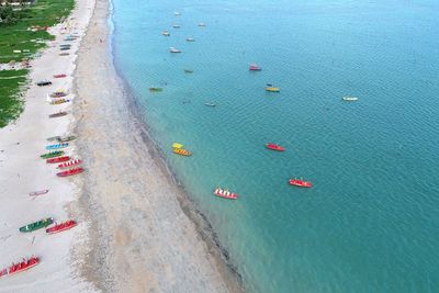 High angle view of boats in sea