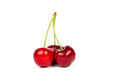 Close-up of cherries against white background