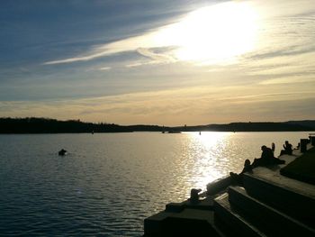 Scenic view of lake against sky during sunset