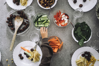 High angle view of food on table