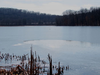 Scenic view of frozen lake against sky