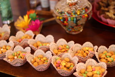 High angle view of multi colored flowers on table