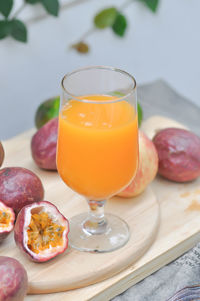 Close-up of drink served on table