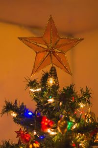 Close-up of illuminated christmas tree