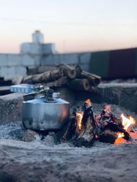 Close-up of bonfire on barbecue grill