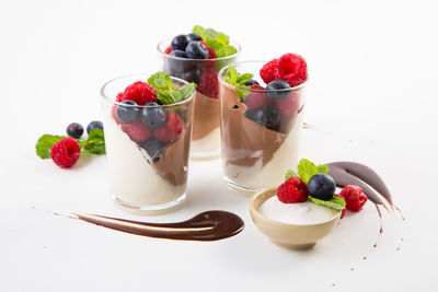 Close-up of ice cream with strawberries