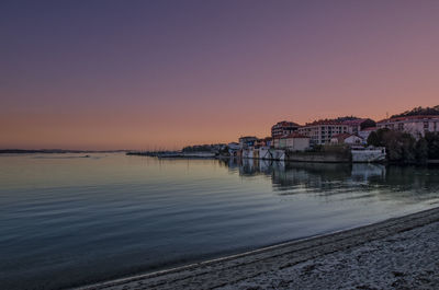 Scenic view of sea against sky at sunset