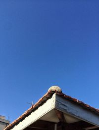 Low angle view of roof against clear blue sky