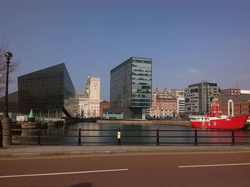 View of buildings against clear sky