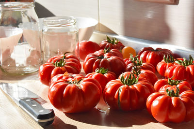 Close-up of tomatoes on the table 