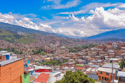 High angle view of townscape against sky