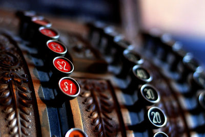 Close-up of antique cash register