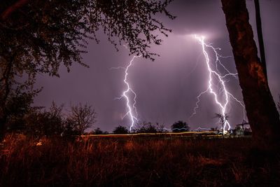 Lightning in sky at night