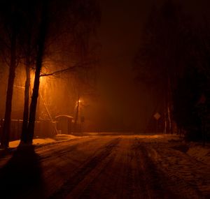 Road in winter at night