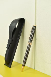 High angle view of pen on table