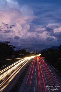 Light trails on road at night