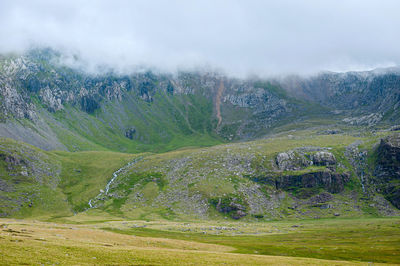 View at yr wyddfa - snowdon. highest mountain range in wales. snowdonia national park. uk.