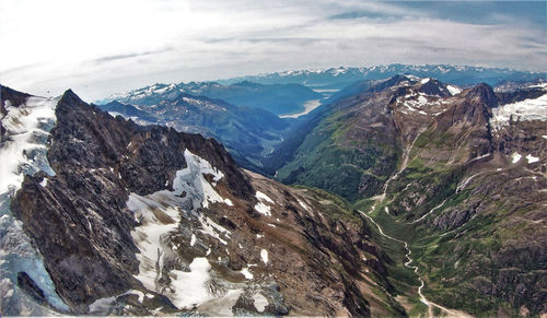 Scenic view of snowcapped mountains against sky