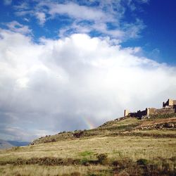 Scenic view of landscape against cloudy sky