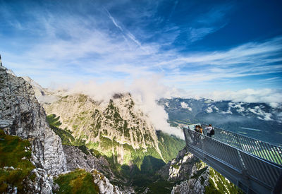 Panoramic view of bridge over mountains against sky