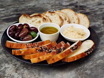 Close-up of served food on table