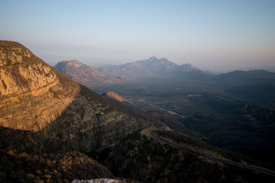 Scenic view of mountains against clear sky