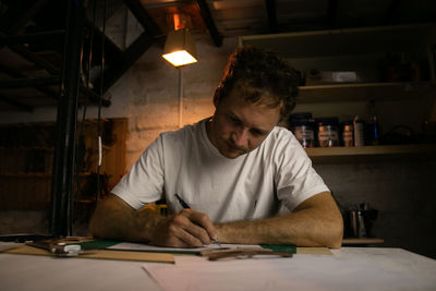 Man working on table