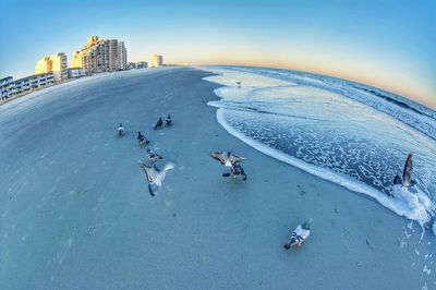 High angle view of people on beach