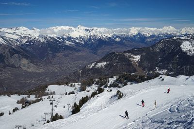 Scenic view of snowcapped mountains against sky