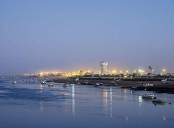 Scenic view of sea against clear sky at dusk