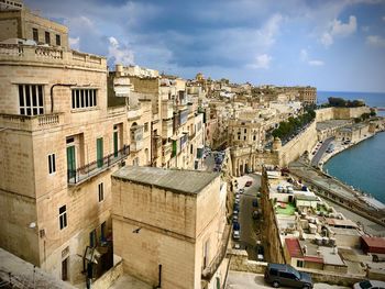 High angle view of buildings in city