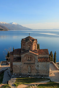 Church of st john kaneo by lake ohrid against sky