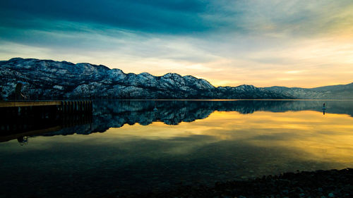 Scenic view of lake at sunset