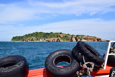 Nautical vessel on sea against sky