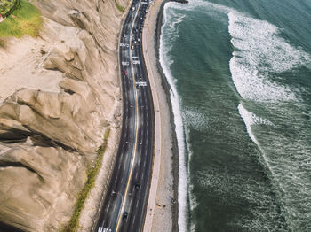 Aerial view of costa verde coastline, lima, peru