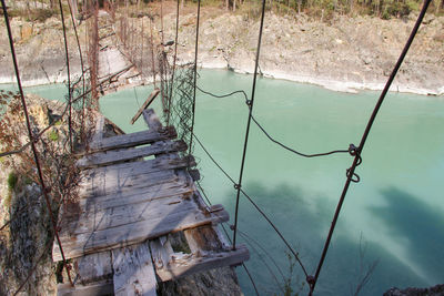 High angle view of pier on lake