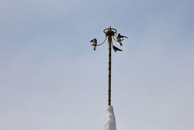 Low angle view of weather vane against clear sky