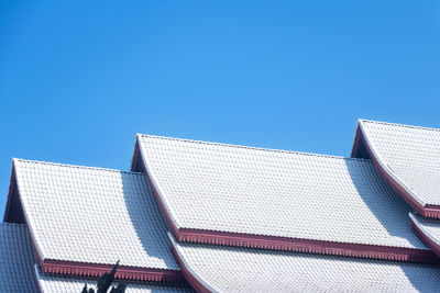Low angle view of modern building against clear blue sky