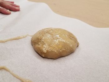 High angle view of person preparing food