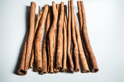High angle view of bread on white background