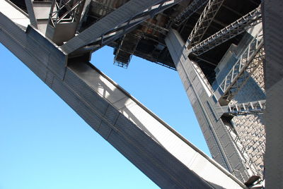 Low angle view of skyscraper against clear blue sky