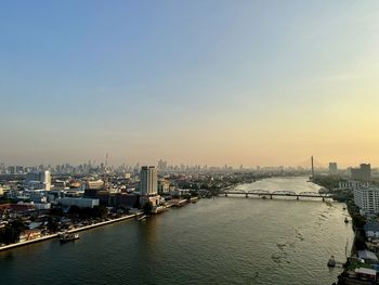 High angle view of city at waterfront