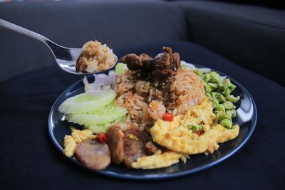 High angle view of meal served in plate