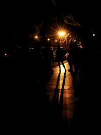 Silhouette people at illuminated city against sky at night