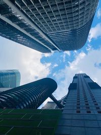 Low angle view of buildings against cloudy sky