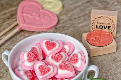 High angle view of heart shape on table