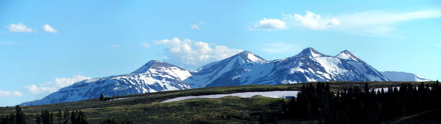 Scenic view of snowcapped mountains against sky